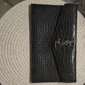 Saint Laurent Black Croc-Embossed Clutch